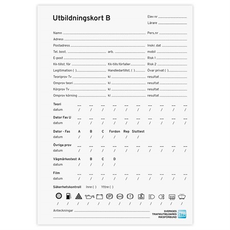 Utbildningskort B (50 st)